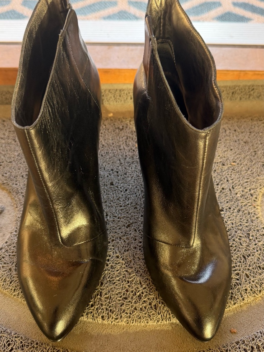 Nine West Black Leather Pointed Wedge Ankle Booties - Size 5.5 (See Notes)